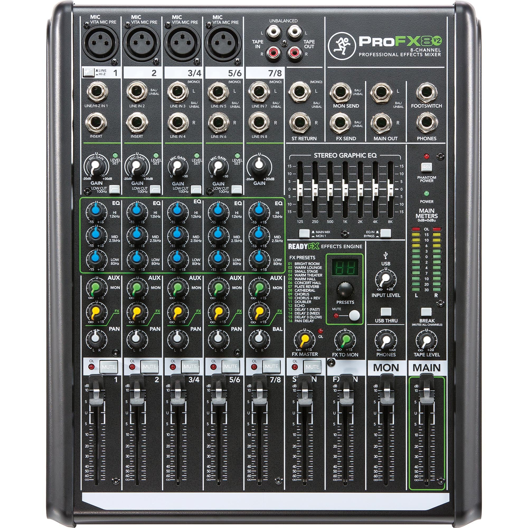 8-Channel Compact Mixer With USB And Built-In Effects