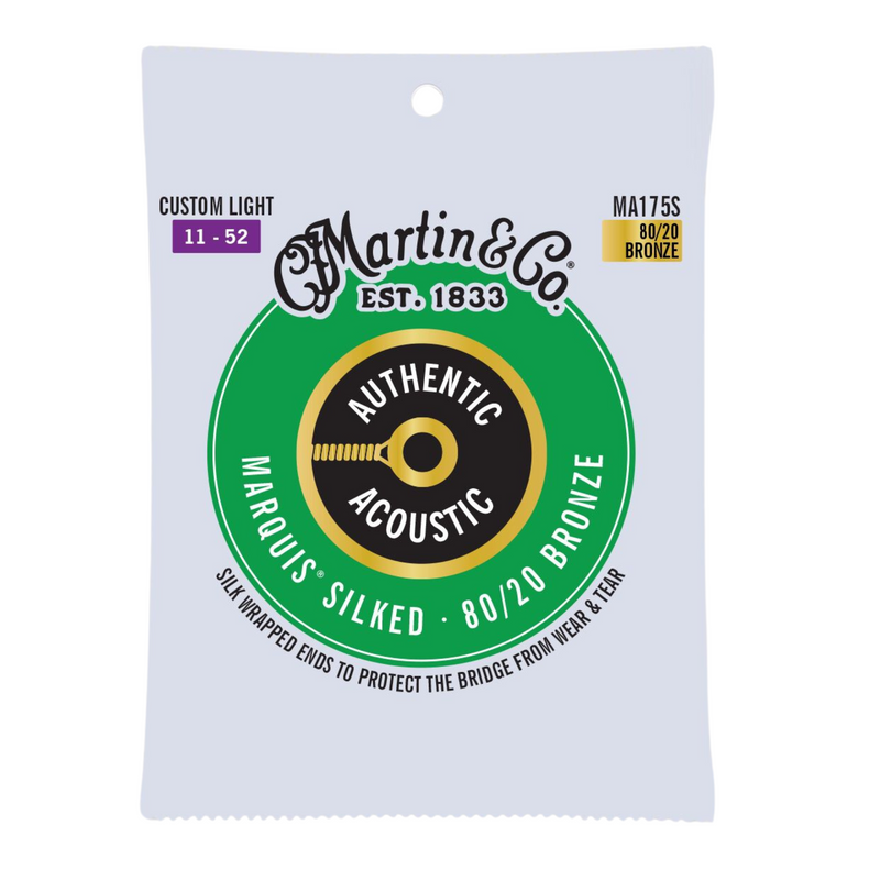 Martin 11-52 Custom Light Authentic Acoustic Marquis Silked Guitar Strings, 80/20 Bronze