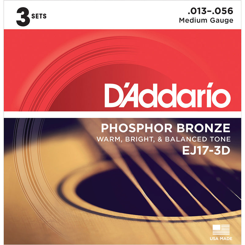 D'Addario 3-Pack EJ17 Phosphor Bronze - Medium - 13-56