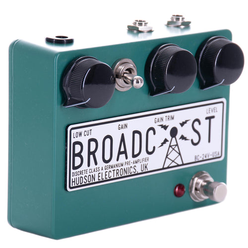 Hudson Electronics Broadcast 24 Volt Discrete Class-A Germanium  Pre-Amplifier Effect Pedal, Turquoise Green