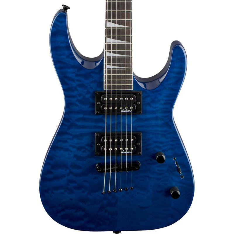 Jackson JS32TQ Dinky Arch Top, RW FB, Quilted Maple, Transparent Blue